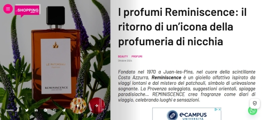 Reminiscence su Le Shopping News 22 Ottobre 2024