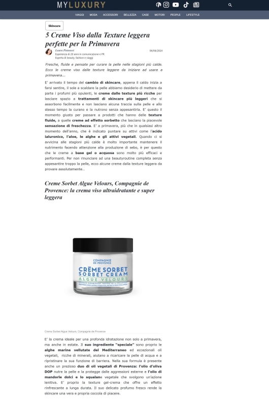 Compagnie de Provence su Myluxury 06 aprile 2024