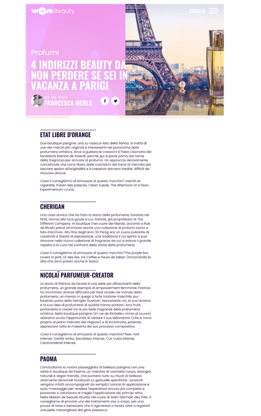 Etat Libre d'Orange, Cherigan, Nicolaï, Paoma su Thewom