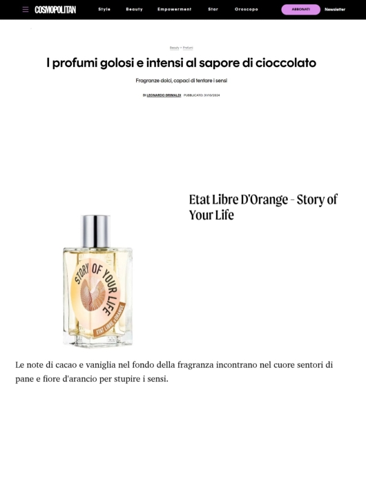 Etat Libre d'Orange su Cosmopolitan 31 Ottobre 2024