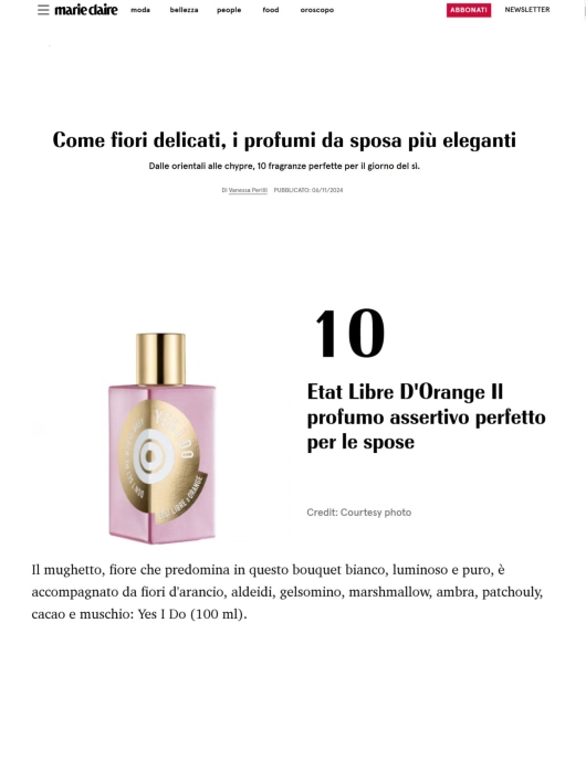 Etat Libre d'Orange su Marie Claire 6 Novembre 2024