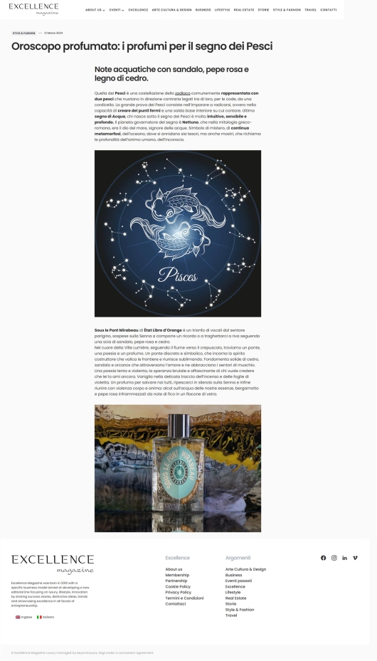 Etat Libre d'Orange su Excellence Magazine
