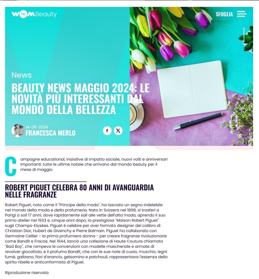Robert Piguet su TheWomBeauty 14 maggio 2024